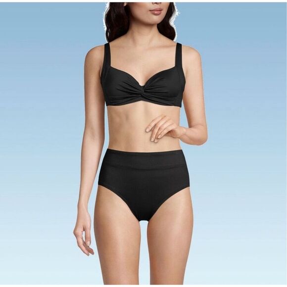 Lands End Black Twist Front Bikini Top With Underwire and Light Padding Size 6 - Picture 1 of 5